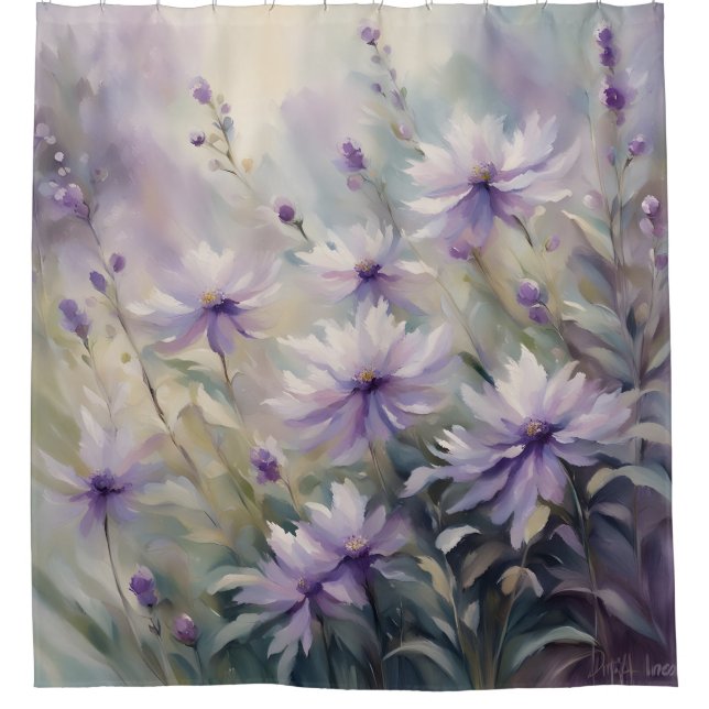 Süße und romantische violette Blumen Duschvorhang (Vorderseite)