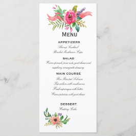 Süße und romantische Watercolor-Blumen Menükarte