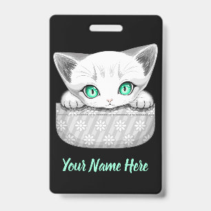 Süße und verspielte Katze schaut aus einer Tasche Ausweis