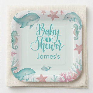 Süße Unterwasser-Aquarell-Ozean-Baby-Party Pappteller