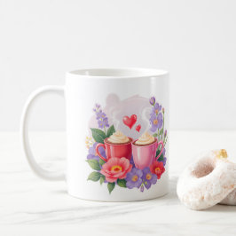 Süße Valentins-Cocoa-Tassen mit Blumen und Herzen Kaffeetasse
