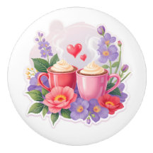 Süße Valentins-Cocoa-Tassen mit Blumen und Herzen