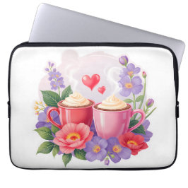 Süße Valentins-Cocoa-Tassen mit Blumen und Herzen Laptopschutzhülle