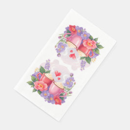 Süße Valentins-Cocoa-Tassen mit Blumen und Herzen Serviette