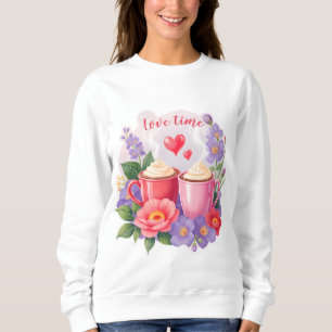 Süße Valentins-Cocoa-Tassen mit Blumen und Herzen Sweatshirt
