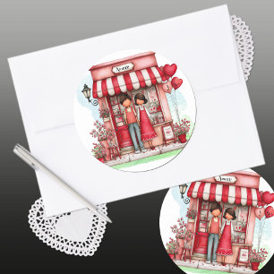 Süße Valentins Shop-Paar-Monogramme Runder Aufkleber