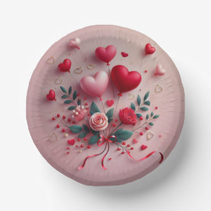 Süße Valentinsballons und Rosen Pappteller