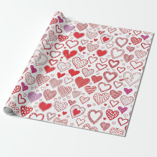 Süße Valentinsherzen mit gestickten Details Geschenkpapier