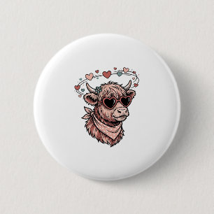 Süße Valentinskuh Vintage Gravur Herzbrille Button
