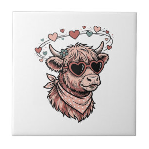 Süße Valentinskuh Vintage Gravur Herzbrille Fliese