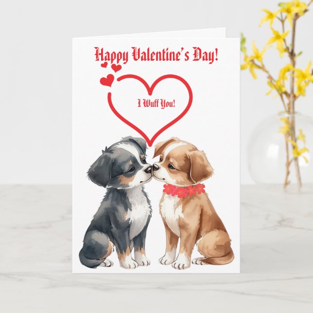 Süße Valentinstag-Hunde gefaltete Grußkarte Karte (Gelbe Blume)