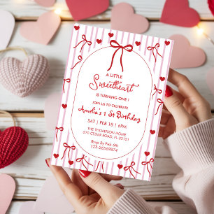 Süße Valentinstag Mädchen 1. Geburtstag Einladung