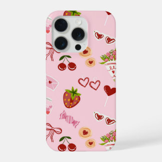 Süße Valentinstags-Süßigkeiten & Erdbeer-Muster iPhone 15 Pro Hülle