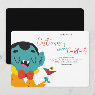 Süße Vampir-Kostüme und Cocktails Halloween Einladung
