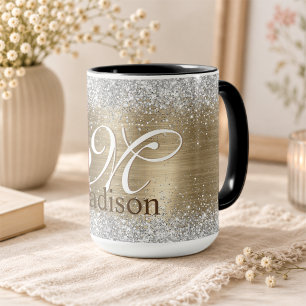 Süße vergoldete falsche Silber-Glitter-Monogramm Tasse