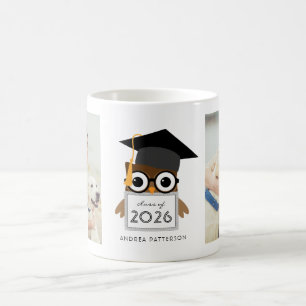 Süße verrückte Absolventeneule Zwei Foto Abschluss Kaffeetasse