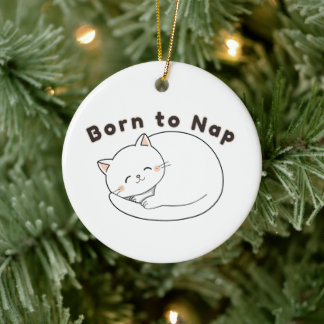 Süße verschlafene Katze „Zum Schlafen geboren“ Lin Keramik Ornament