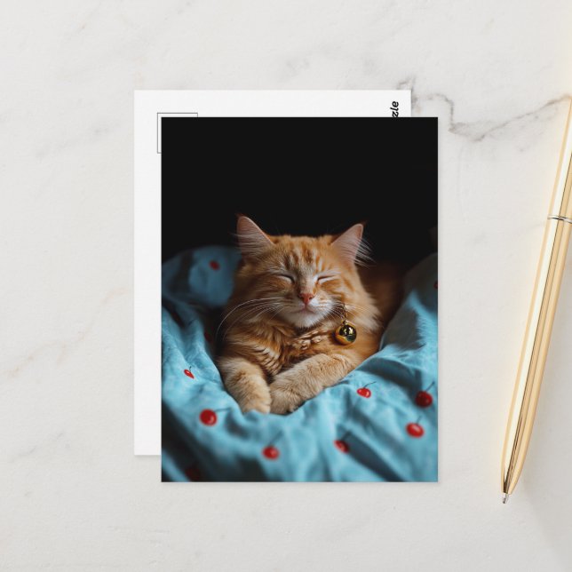 Süße verschlafene rote Katze  Postkarte (Vorderseite/Rückseite Beispiel)