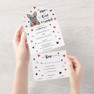 Süße verspielte Französische Bulldoggen-Hochzeit All In One Einladung