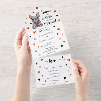 Süße verspielte Französische Bulldoggen-Hochzeit All In One Einladung