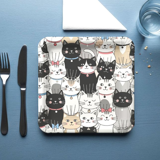Süße verspielte Katzenmuster Pappteller (Von Creator hochgeladen)