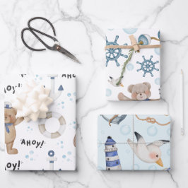 Süße verspielte Segel-Bär-Geschenkverpackung im ma Geschenkpapier Set