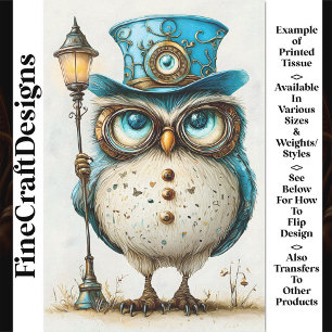Süße verspielte Steampunk-Eule, Blaue AY3-Dekoupag Seidenpapier