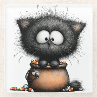 SÜSSE VERWUNDERTE HALLOWEEN SCHWARZE KATZE GLASUNTERSETZER