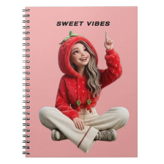 Süße Vibes Erdbeeren Hoodie Charakter Notizbuch Notizblock