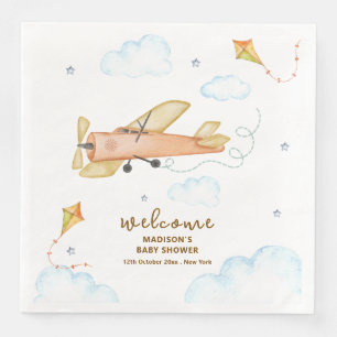 Süße Vintage-Aviator-Flugzeug-Baby-Party-Willkomme Serviette