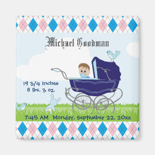 Süße Vintage Blaue Baby-Jungen-Kinderwagen Magnet
