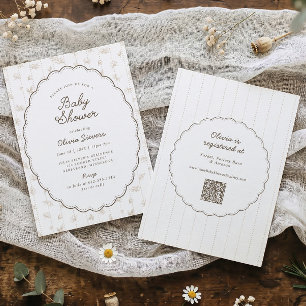 Süße Vintage-Blumen-Tan-Ovalrahmen-Baby-Party Einladung