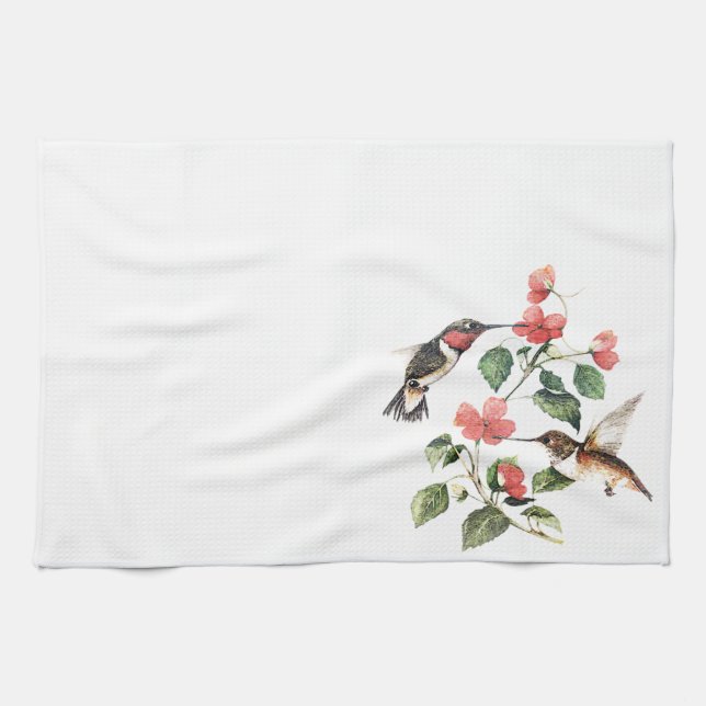 Süße Vintage Blumenkolibri-Paare Geschirrtuch (Horizontal)