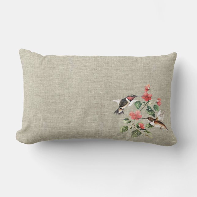 Süße Vintage Blumenkolibri-Paare Lendenkissen (Vorderseite)