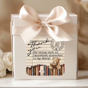 Süße Vintage-Bücher Teddybär Baby Shower Favor Quadratischer Aufkleber