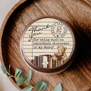 Süße Vintage-Bücher Teddybär Baby Shower Favor Runder Aufkleber