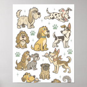 Süße Vintage-Cartoon-Hunde Clipart-Sammlung Poster