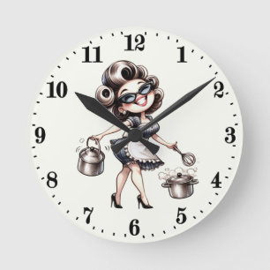 Süße Vintage-Damenküche Runde Wanduhr
