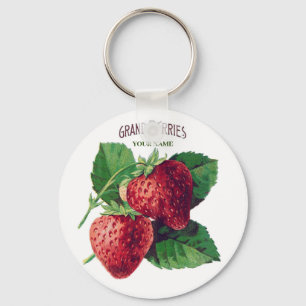 Süße Vintage-Erdbeere Frucht mit Ihrem Namen Schlüsselanhänger