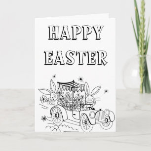 Süße vintage Fahr-Osterhase-Farbkarte  Karte