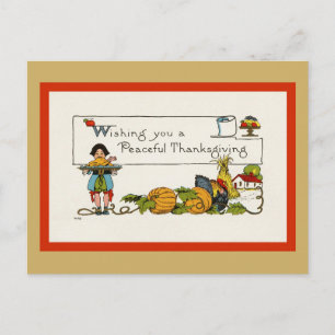 Süße vintage friedliche Thanksgiving-Wünsche Postkarte