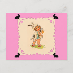 Süße Vintage-Hasen-Girl Postkarte