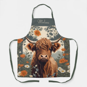 Süße Vintage-Hochlandkuh mit personalisiertem Name Schürze