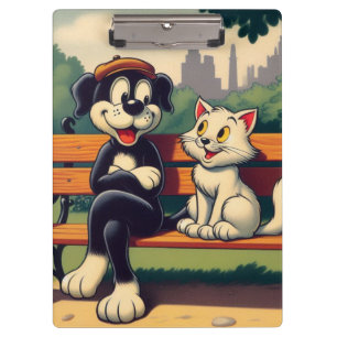 Süße, vintage Hund/Katze Cartoon Klemmbrett