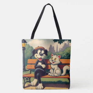 Süße, vintage Hund/Katze Cartoon Tasche