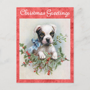 Süße Vintage-Hunde-Weihnachtsgrüße Postkarte