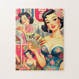 Süße Vintage-Illustration japanischer Mädchen