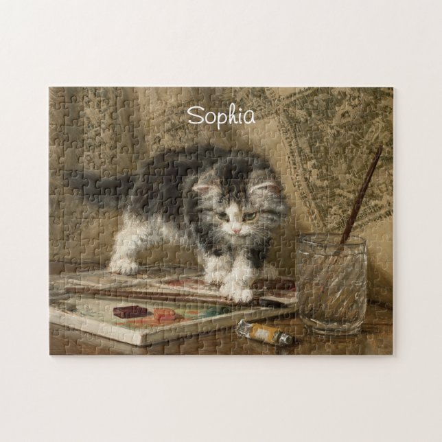 Süße Vintage-Kätzchen-Kunst, Name (Horizontal)