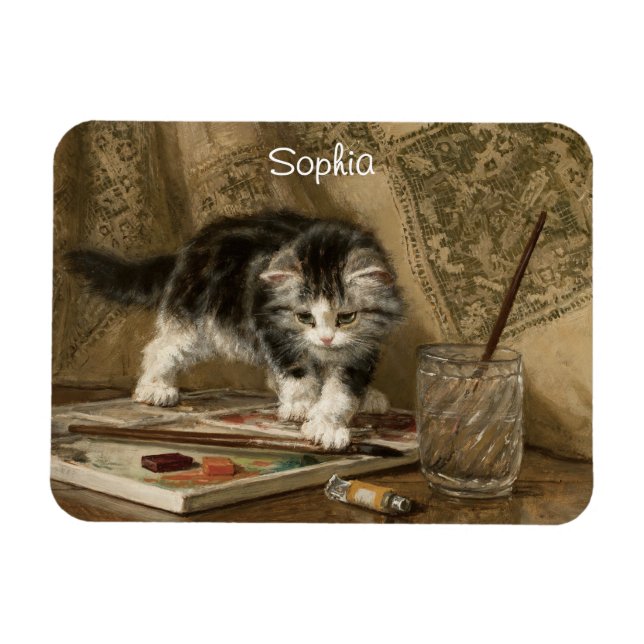 Süße Vintage-Kätzchen-Kunst, Name Magnet (Horizontal)