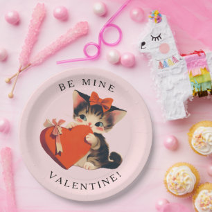 Süße Vintage-Katze - Meins zum Valentinstag Pappteller
